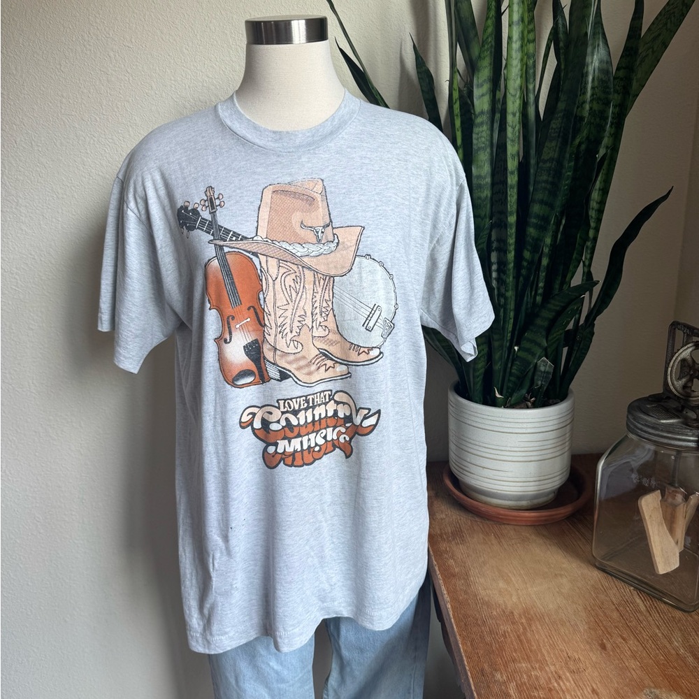 Vintage 80s‎ Country Music T-Shirt L Made in USA Western Cowboy Graphic Tee